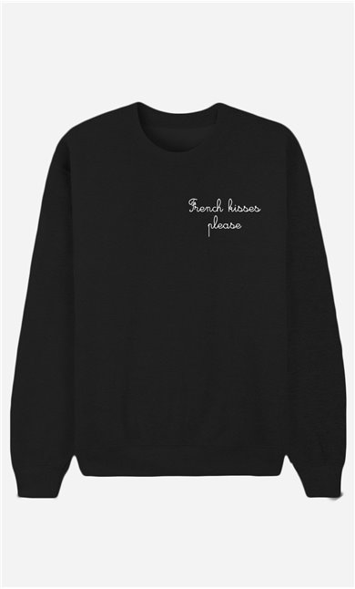 Sweatshirt Noir French Kisses Please - bestickt