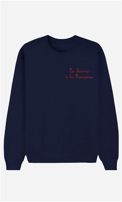 Blaue Sweatshirt Le Charme A La Française - bestickt