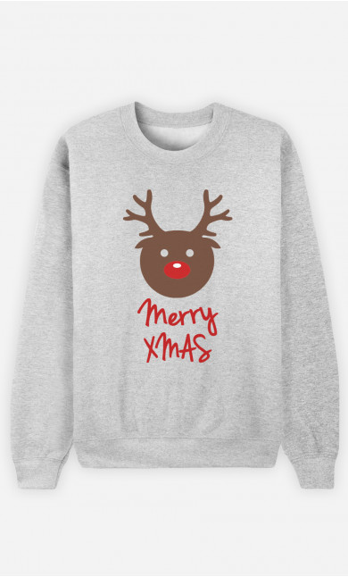 Mann Sweatshirt in Grau Merry Xmas Deer