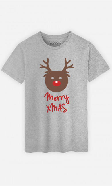 Mann T-Shirt in Grau Merry Xmas Deer