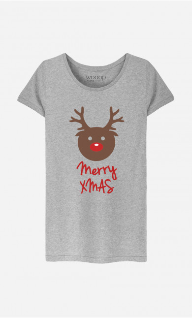 Frau T-Shirt in Grau Merry Xmas Deer