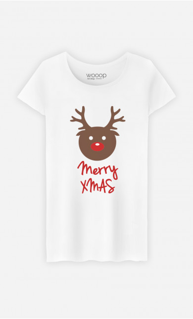 Frau T-Shirt in Weiß Merry Xmas Deer