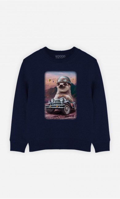 Kinder Sweatshirt Sloth On Racing Car