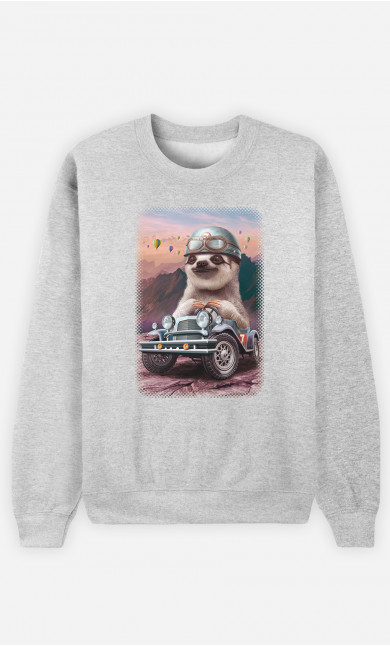 Mann Sweatshirt Sloth On Racing Car