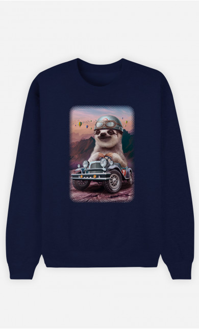 Mann Sweatshirt Sloth On Racing Car