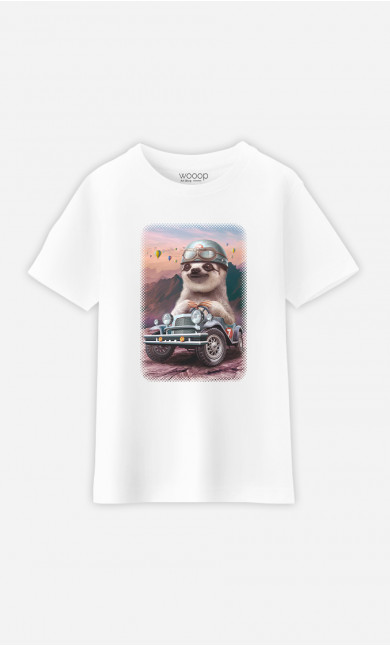 Kinder T-Shirt Sloth On Racing Car