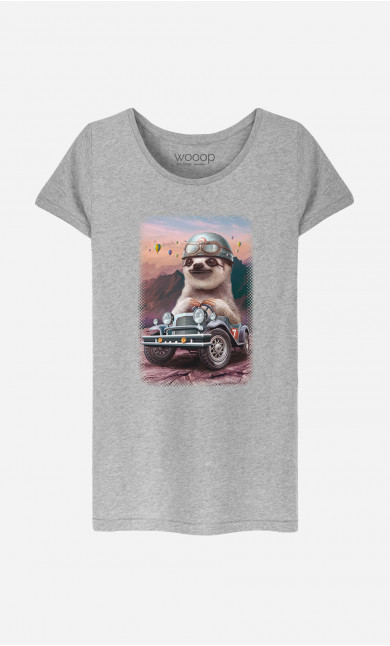 Frauen T-Shirt Sloth On Racing Car