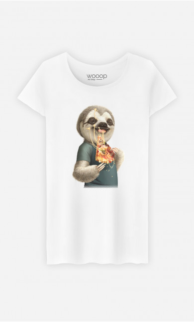Frauen T-Shirt Sloth Eat Pizza