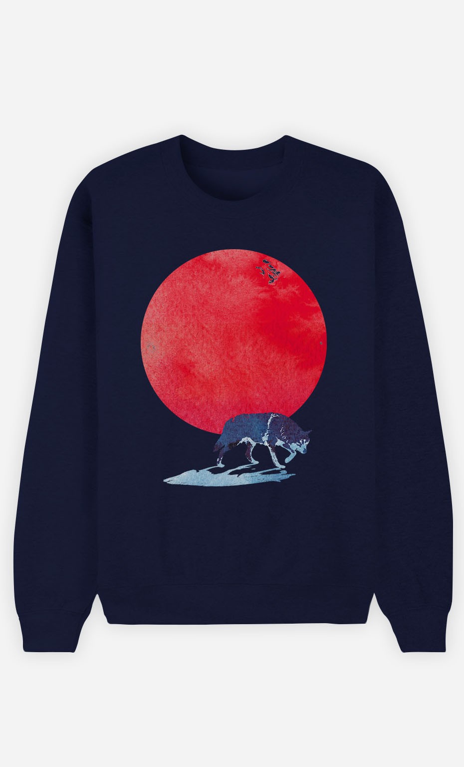 Blue Sweatshirt Red Moon
