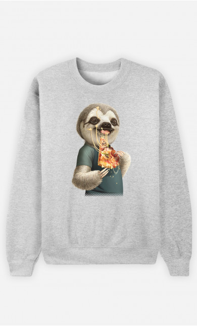 Sweatshirt Man Sloth Eat Pizza