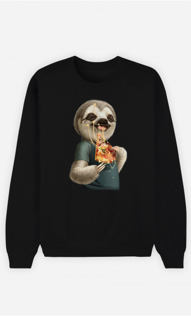 Sweatshirt Man Sloth Eat Pizza