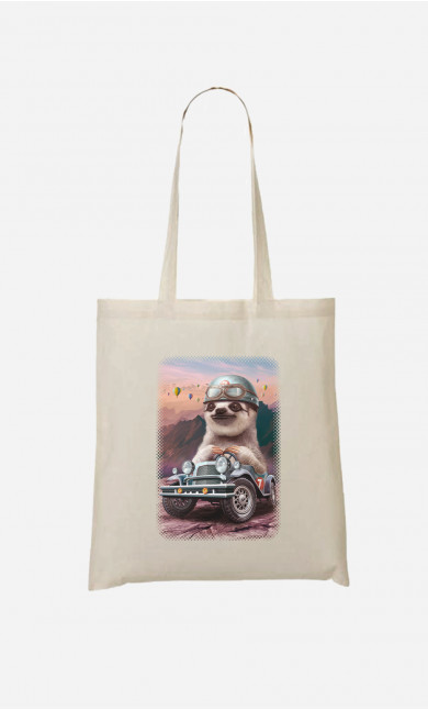 Tote Bag Sloth On Racing Car