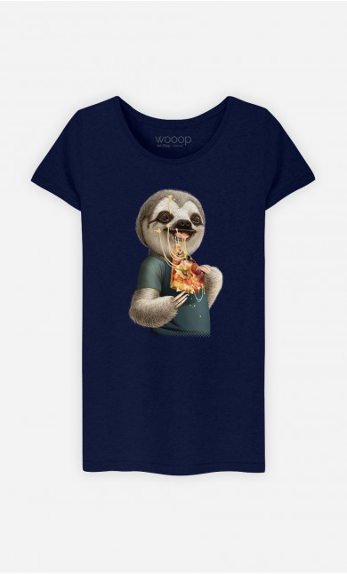 T-shirt Woman Sloth Eat Pizza