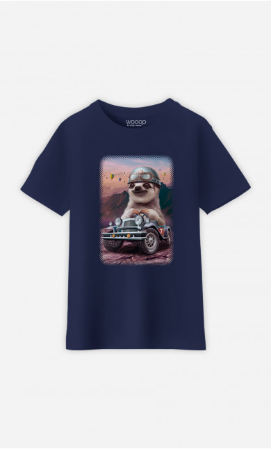 Kid T-Shirt Sloth On Racing Car